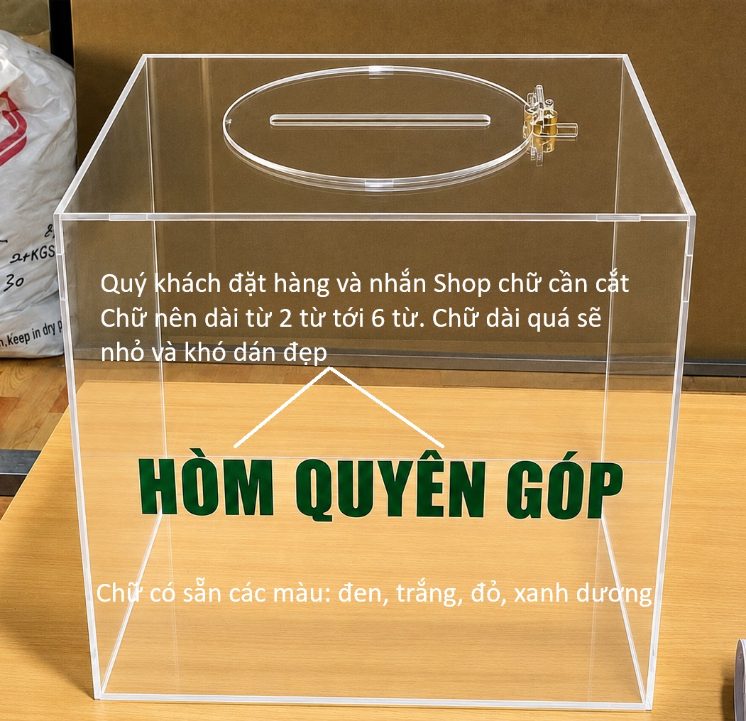 Hòm quyên góp mica trong dán decal